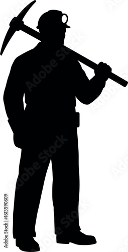 Miner silhouette with pickaxe