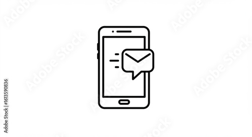 Illustration of a smartphone displaying a new message notification with an envelope icon on the screen