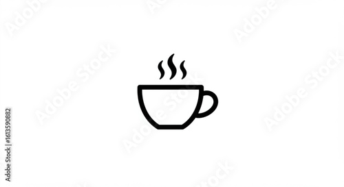 A simple black outline of a coffee cup with steam rising from it on a plain white background image