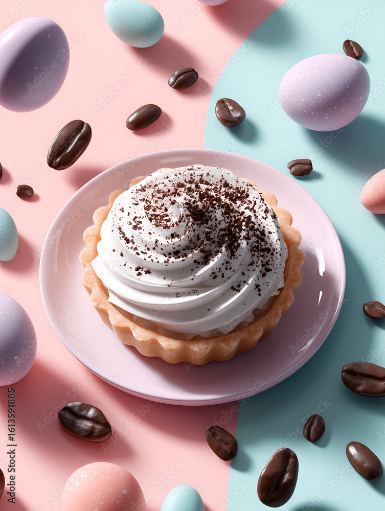 Fototapeta premium Delightful Coffee Tart Topped with Swirled Whipped Cream