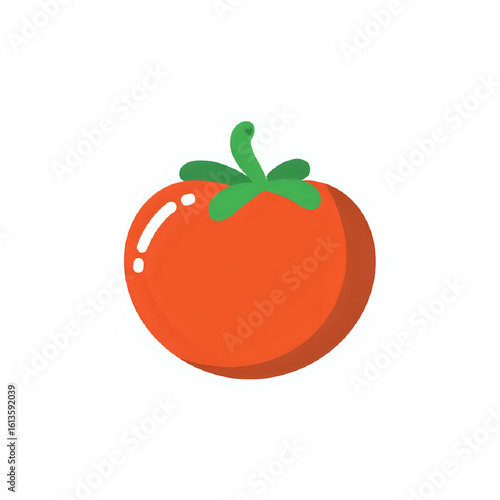 A vibrant stylized illustration of a ripe red tomato with a green stem perfect for food and healthy eating themes