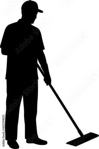 Janitor silhouette mopping floor