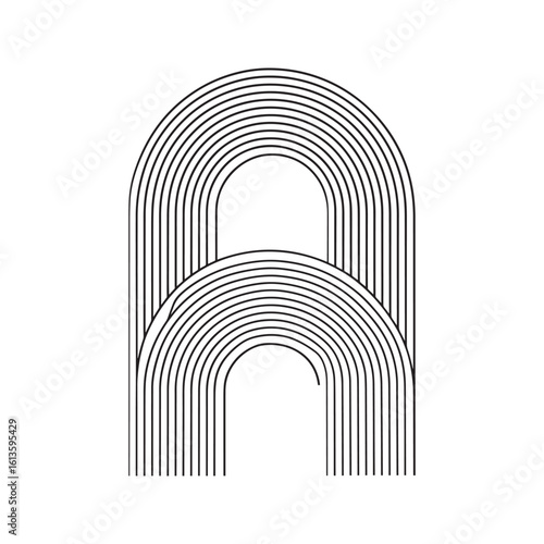 Mid-century modern abstract wall art with geometric arches and lines, minimalist vector poster for contemporary interior decor