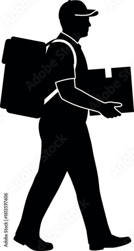 Delivery man silhouette with package and insulated bag