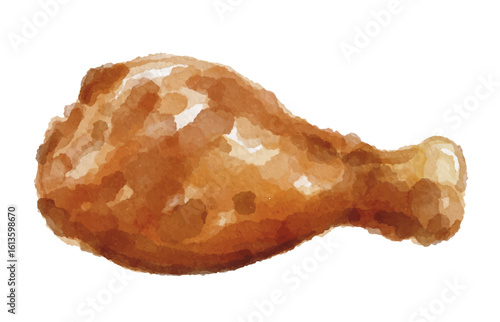 Hand painted watercolor grilled chicken leg isolated
