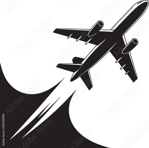 Airplane Taking Off Silhouette Vector Illustration with Vapor Trails on Transparent Backdrop Design