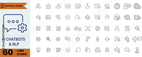 AI Chatbots and NLP Icon Set for Conversational Interfaces, Machine Learning, and Smart UI Design