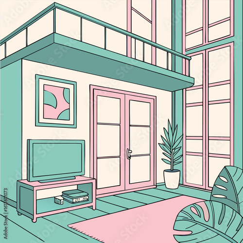 Real estate property modelling apartment in pastel color style
