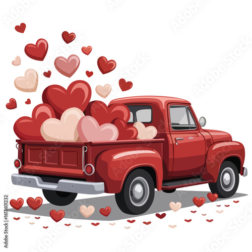 Pickup Truck With Hearts Retro Farm Truck Valentine Hearts Happy Valentines Day