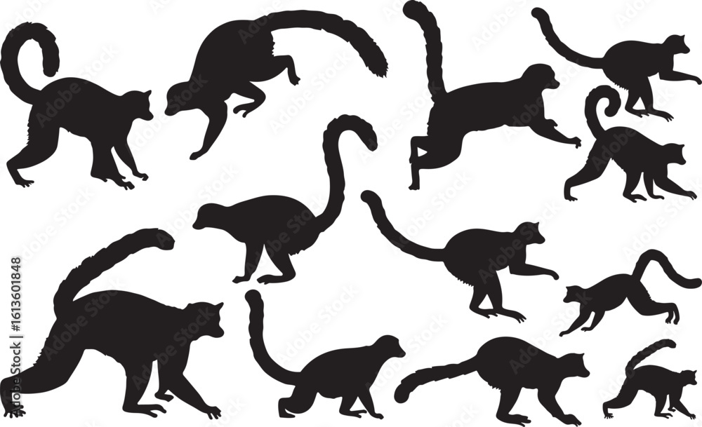 Naklejka premium Sportive Lemur Solid Vector Silhouette