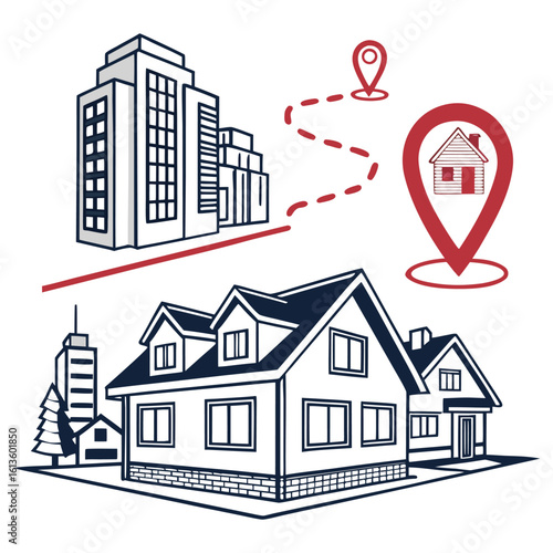 Real estate property using location pin in icon set style
