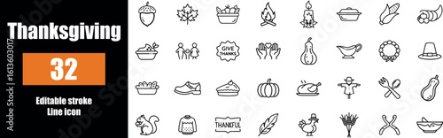 32 Festive thanksgiving dinner icon featuring a turkey and autumn elements isolated on transparent background