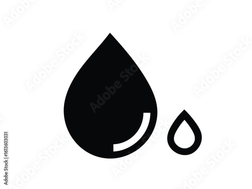 Vector art of two black water drops are isolated on white background, representing purity and cleanliness