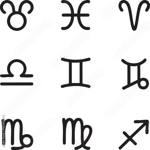 Zodiac signs vector icon set astrology symbols,minimalist aries,taurus,gemini,cancer,leo,virgo,libra,scorpio,sagittarius,capricorn,aquarius,pisces