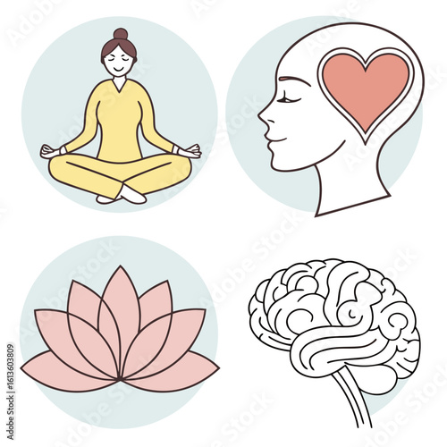 Mindfulness and emotional well being a visual representation of inner peace mental health and holistic wellness through yoga and symbolism
