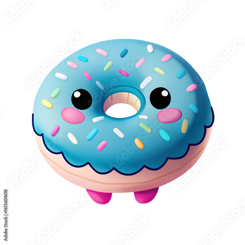 Happy Face Plush Donut with Cute Eyes and Cheeks – Rainbow Sprinkles