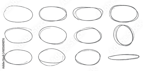 Handdrawn doodle circle highlights. Hand drawn scribble circles. Highlight circles set. Scribble ovals, circle and highlight text. Marker scratch scribble in rounder. Vector illustrator.