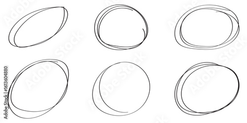 Handdrawn doodle circle highlights. Hand drawn scribble circles. Highlight circles set. Scribble ovals, circle and highlight text. Marker scratch scribble in rounder. Vector illustrator.