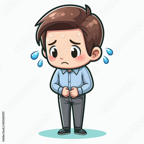 Cartoon depiction of a young person appearing anxious and distressed, likely due to heat or discomfort.