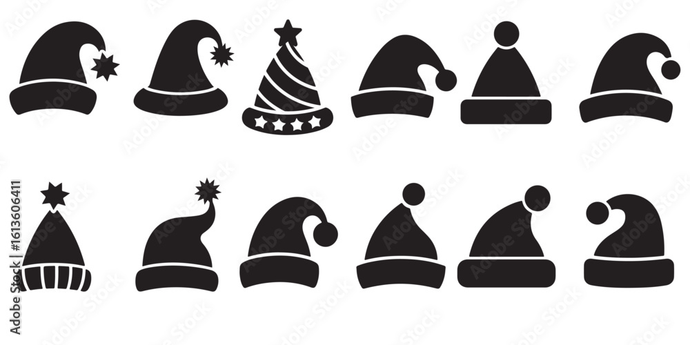 Silhouette of black various christmas hat vector set Silhouette of black various christmas hat vector set