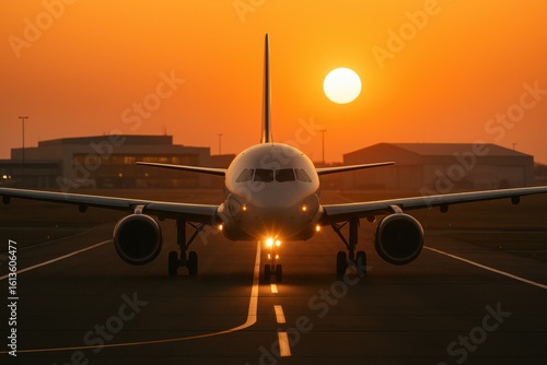 Airplane at Sunset A Stunning Golden Hour Scene on the Runway 
