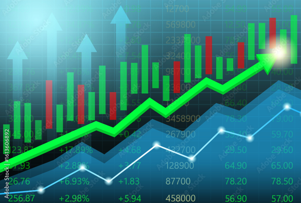 Obraz premium Economic Growth and Development. Financial Graph is Rising Up. Stock Market Investment Concept. Vector Illustration.