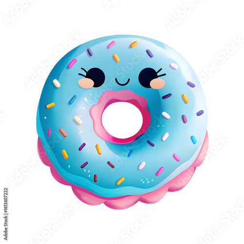 Soft Plush Donut Pillow with Blue Frosting and Pink Smile – Cute Decoration