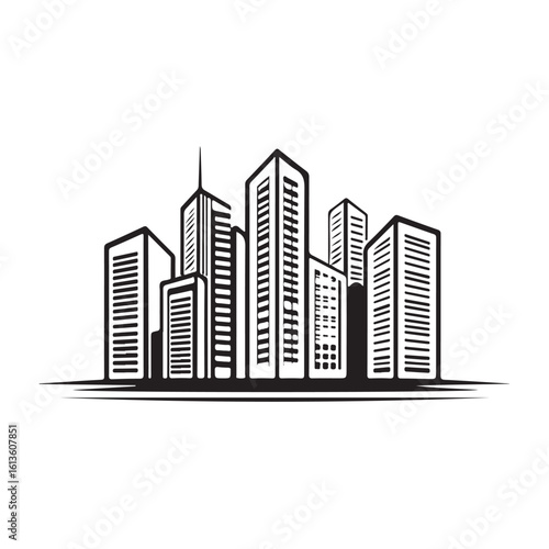 modern city skyline with skyscrapers silhouette, modern city skyline with skyscrapers vector illustration, A stylized black silhouette of city skylines featuring modern skyscrapers