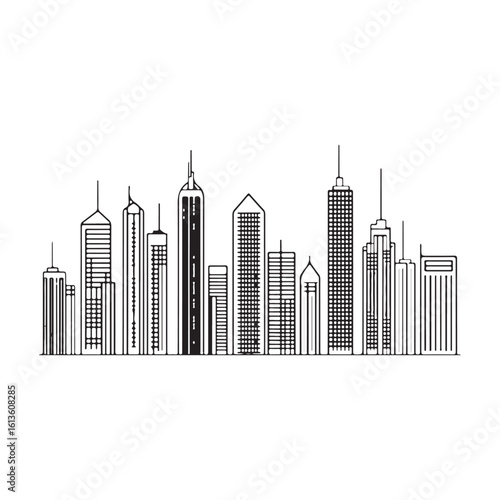 modern city skyline with skyscrapers silhouette, modern city skyline with skyscrapers vector illustration, A stylized black silhouette of city skylines featuring modern skyscrapers