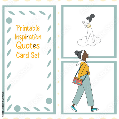 Printable inspiration quotes card set featuring diverse women and motivational imagery for personal growth and well being