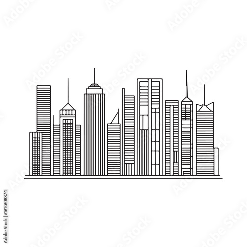 modern city skyline with skyscrapers silhouette, modern city skyline with skyscrapers vector illustration, A stylized black silhouette of city skylines featuring modern skyscrapers