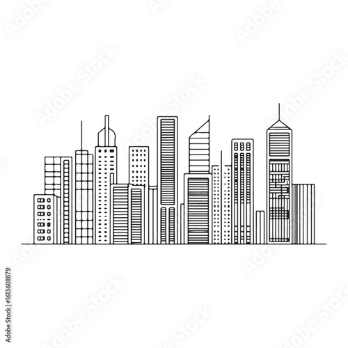 modern city skyline with skyscrapers silhouette, modern city skyline with skyscrapers vector illustration, A stylized black silhouette of city skylines featuring modern skyscrapers
