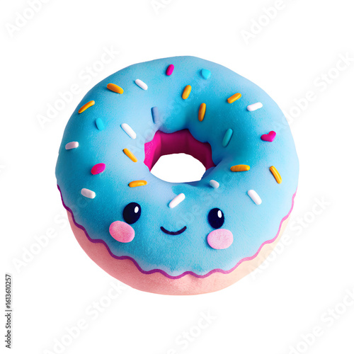 Cute Plush Donut Toy with Smiling Face and Colorful Sprinkles – Blue and Pink