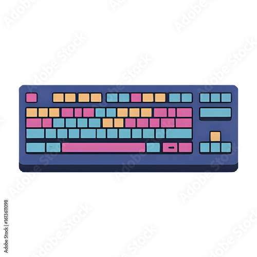 Colorful Keyboard Illustration with Pink Blue and Yellow Keys on White Background