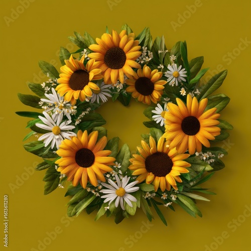 Wallpaper Mural Floral wreath with sunflowers and daisies Torontodigital.ca