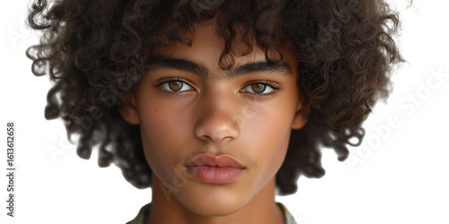 Wallpaper Mural Portrait Of A Young Afro-American Man With Curly Hair: Serious Expression And Direct Gaze Against A White Background Torontodigital.ca
