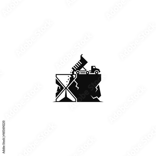 Truck loading hourglass with time, vector illustration.