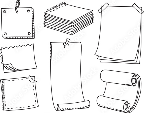 Hand Drawn Paper Notes and Scrolls Vector Set