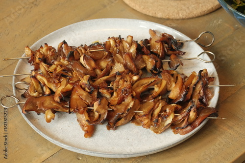 Oyster mushroom skewers dish