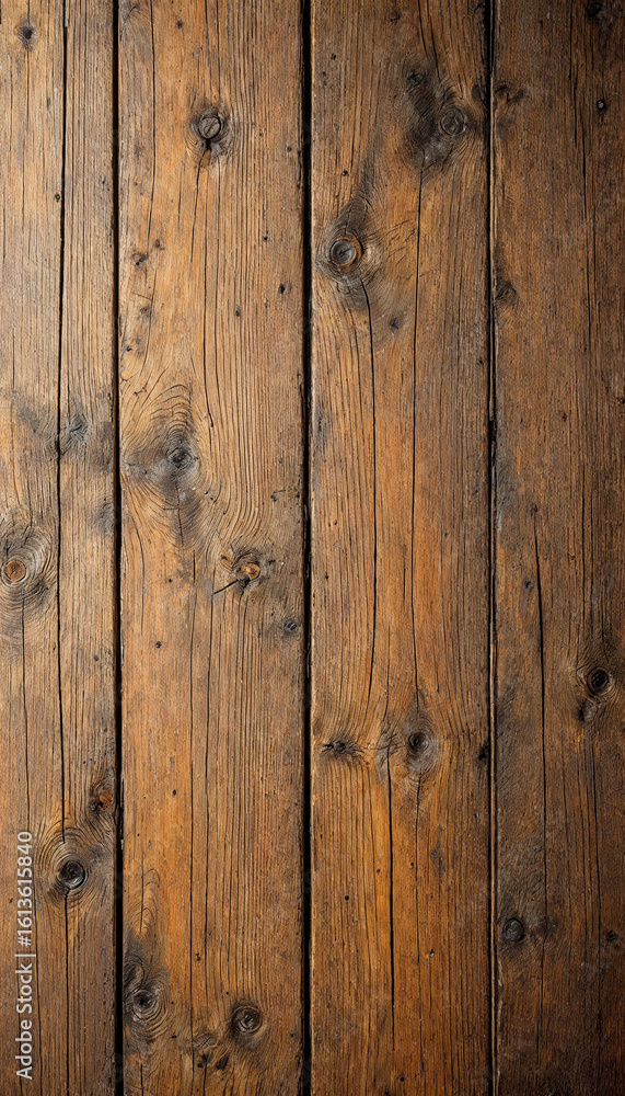 Fototapeta premium Top-down close-up of a weathered wooden table with rich texture. 
