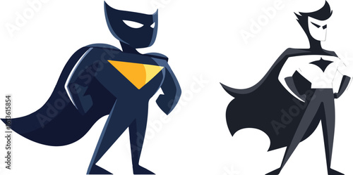 Superhero Characters Posing in Different Costumes Vector Illustration Isolated on White Background Ideal for Comic Books Graphic Novels and Superhero