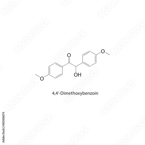 4,4’-Dimethoxybenzoin skeletal structure. Benzoin compound schematic illustration. Simple diagram, chemical formula.