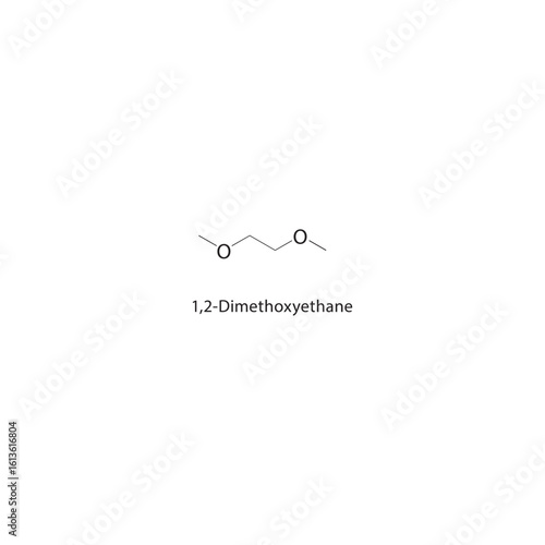 1,2-Dimethoxyethane skeletal structure. Ether compound schematic illustration. Simple diagram, chemical formula.