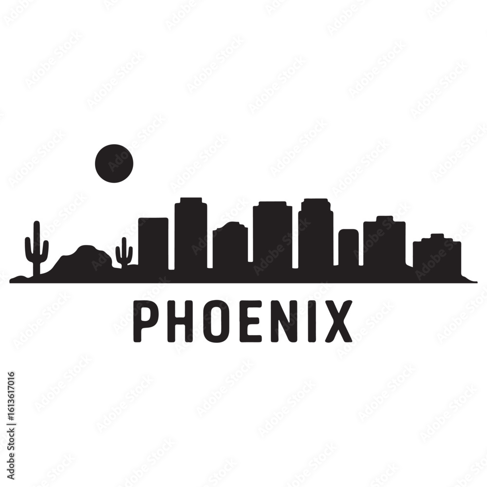 Fototapeta premium Phoenix skyline horizontal banner. Phoenix, Arizona. Vector template for your design. Vector black silhouette. with white background