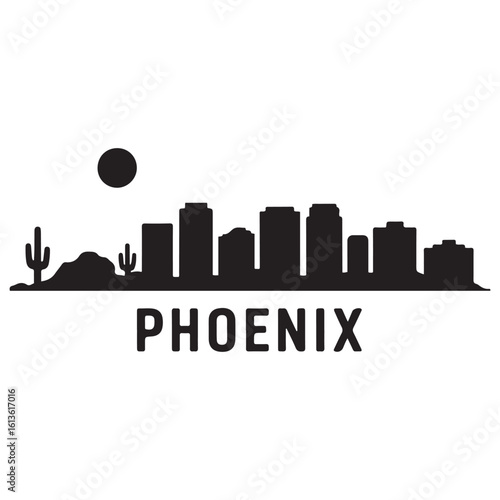 Phoenix skyline horizontal banner. Phoenix, Arizona. Vector template for your design. Vector black silhouette. with white background