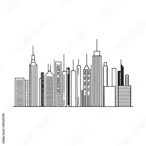 modern city skyline with skyscrapers silhouette, modern city skyline with skyscrapers vector illustration, A stylized black silhouette of city skylines featuring modern skyscrapers