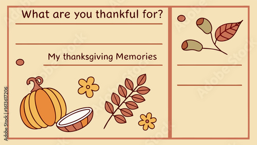 A charming thanksgiving activity sheet prompts users to reflect on what they are thankful for and share cherished memories with festive fall illustrations