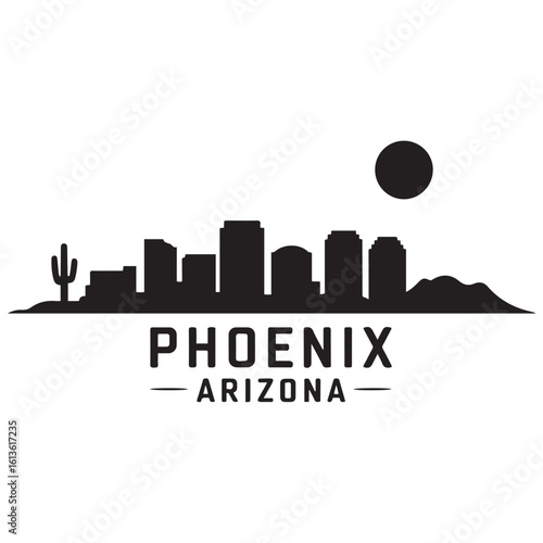 Phoenix skyline horizontal banner. Phoenix, Arizona. Vector template for your design. Vector black silhouette. with white background