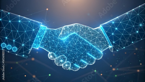 Digital handshake representing technology and business partnership