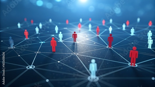 Abstract network of connected people with a highlighted individual